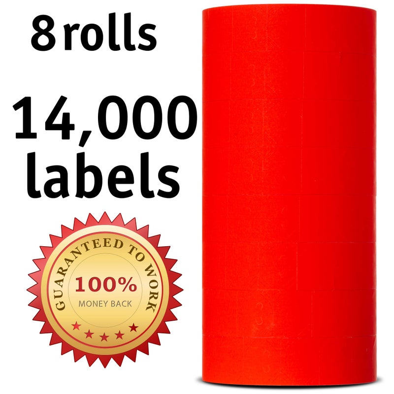 Labels for Us Labels for Monarch 1136 Labeler - Fluorescent Red - 14,000 Labels - Pack with 8 Rolls - Ink Roller Included - Manufactured by Labels for Us - Image 2